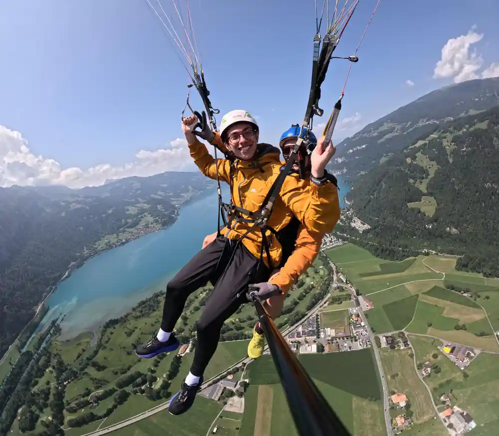 A tandem with the lake stretching away behind